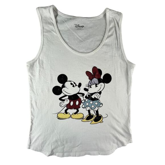 Disney Mickey & Minnie Mouse Shirt Tank Top Womens Medium White Cotton Graphic - Picture 1 of 10
